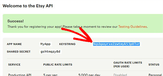 copy etsy api key - اضافه کردن فروشگاه Etsy در وردپرس
