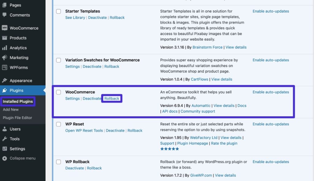 downgrade woocommerce with wp rollback 1 1024x590 1 - چگونه بدون از دست دادن اطلاعات، نسخه ووکامرس را به نسخه قبلی برگردانیم؟