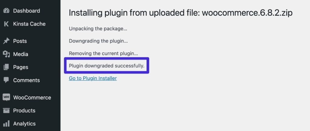 manually downgrade woocommerce 5 successful downgrade 1024x432 1 - چگونه بدون از دست دادن اطلاعات، نسخه ووکامرس را به نسخه قبلی برگردانیم؟